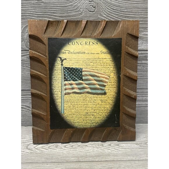 Vintage Declaration of Independence Wooden Plaque Primitive Sign Decoupage USA - Picture 1 of 7